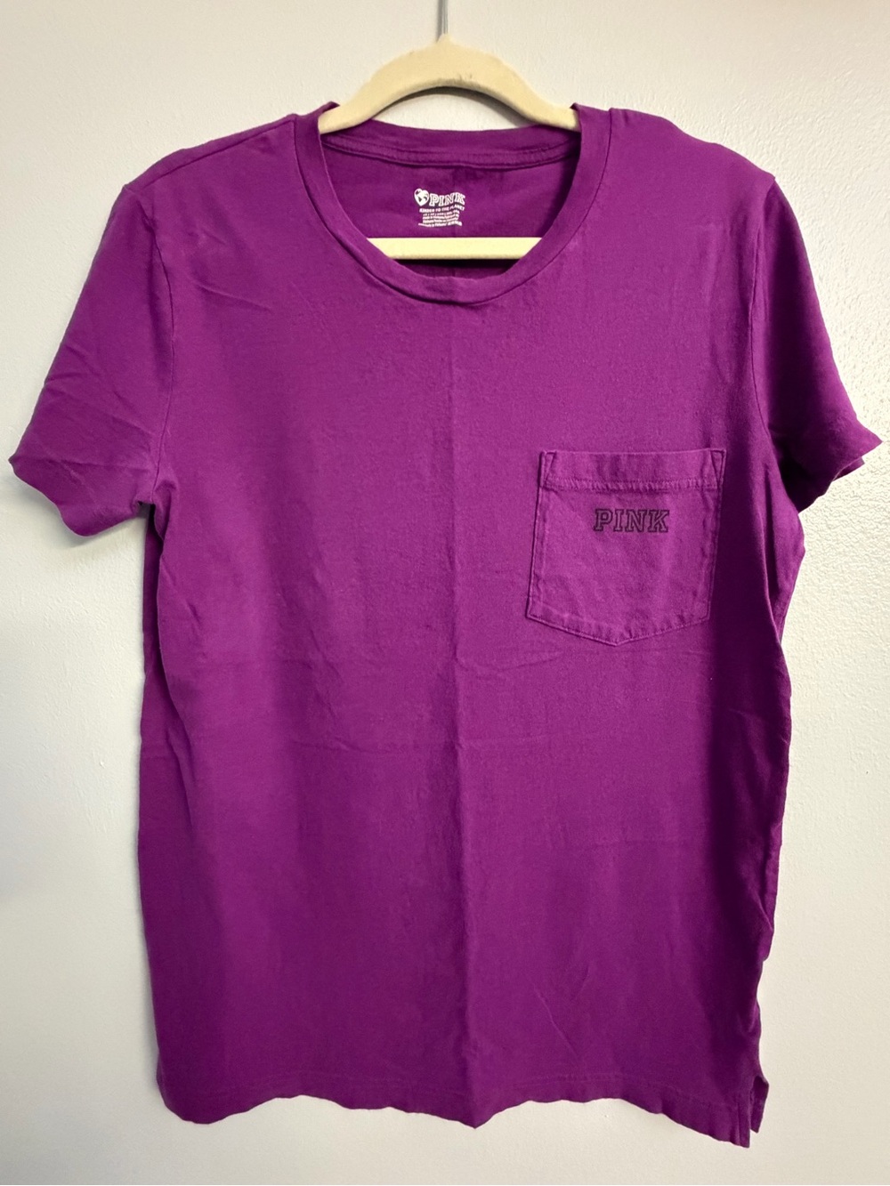 PINK Victoria's Secret Short-Sleeve Crewneck Pocket Tee — Purple